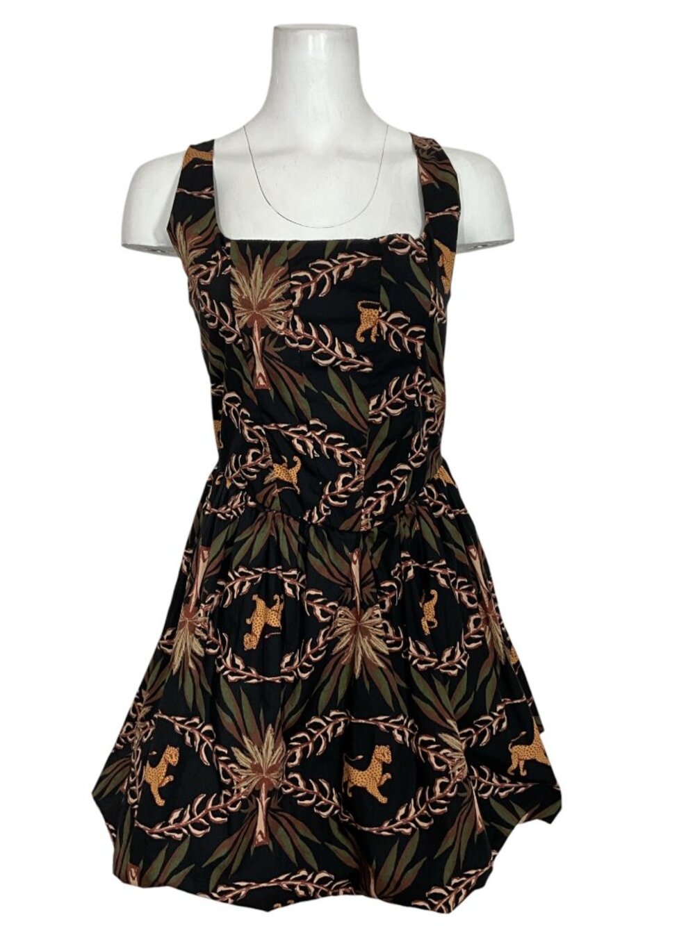TNS Clothing Store Bubble Hem Dress L Black Jungle Design
